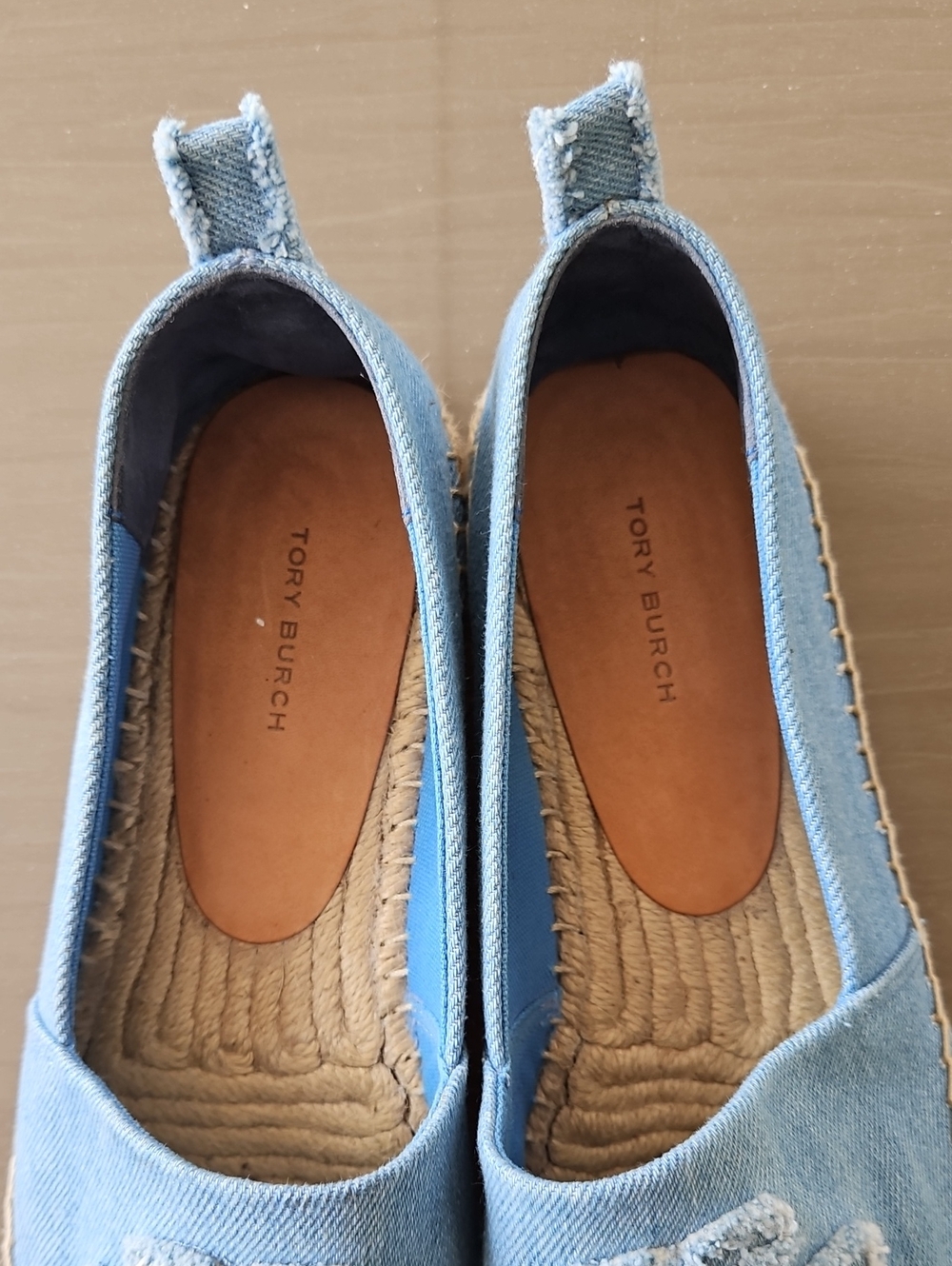 Tory Burch Denim Blue Embroidered Double T Logo Espadrilles Size 9 - Picture 9 of 11